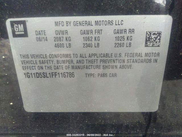 Photo 8 VIN: 1G11D5SL1FF116786 - CHEVROLET MALIBU 