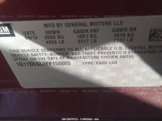 Photo 8 VIN: 1G11D5SL2FF156665 - CHEVROLET MALIBU 