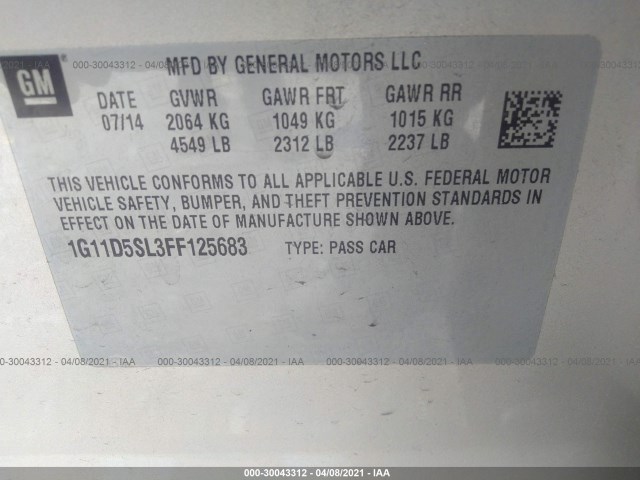 Photo 8 VIN: 1G11D5SL3FF125683 - CHEVROLET MALIBU 