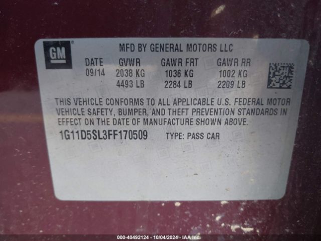 Photo 8 VIN: 1G11D5SL3FF170509 - CHEVROLET MALIBU 