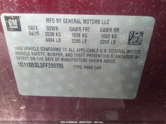 Photo 8 VIN: 1G11D5SL3FF299785 - CHEVROLET MALIBU 