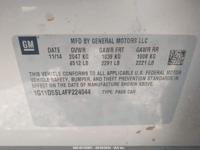 Photo 8 VIN: 1G11D5SL4FF224044 - CHEVROLET MALIBU 