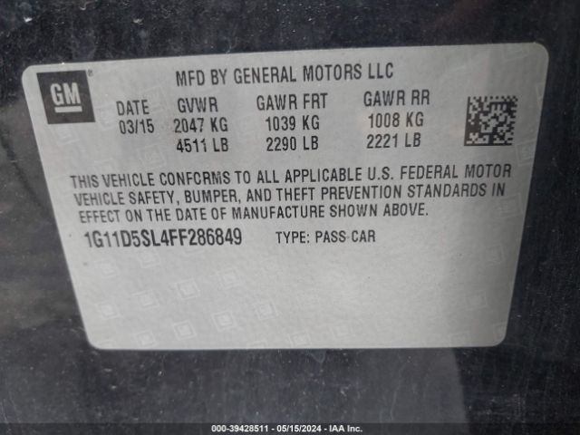 Photo 8 VIN: 1G11D5SL4FF286849 - CHEVROLET MALIBU 