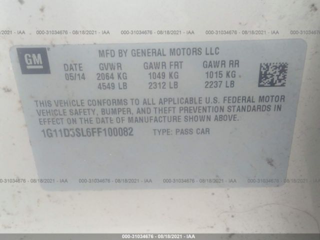 Photo 8 VIN: 1G11D5SL6FF100082 - CHEVROLET MALIBU 