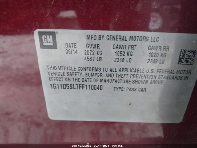 Photo 8 VIN: 1G11D5SL7FF110040 - CHEVROLET MALIBU 