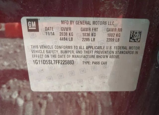 Photo 8 VIN: 1G11D5SL7FF225883 - CHEVROLET MALIBU 