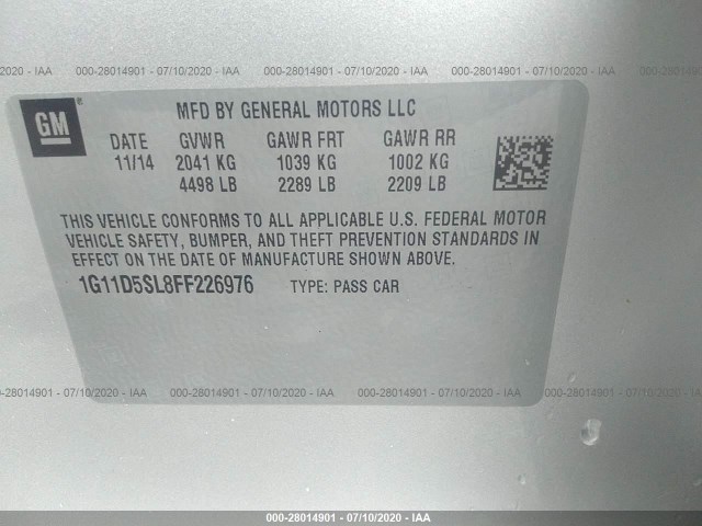 Photo 8 VIN: 1G11D5SL8FF226976 - CHEVROLET MALIBU 