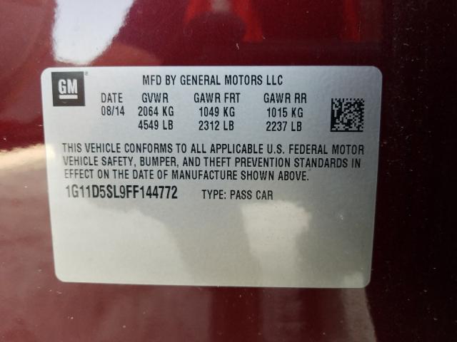 Photo 9 VIN: 1G11D5SL9FF144772 - CHEVROLET MALIBU 2LT 