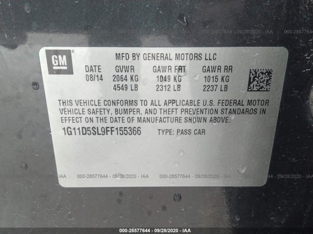 Photo 8 VIN: 1G11D5SL9FF155366 - CHEVROLET MALIBU 