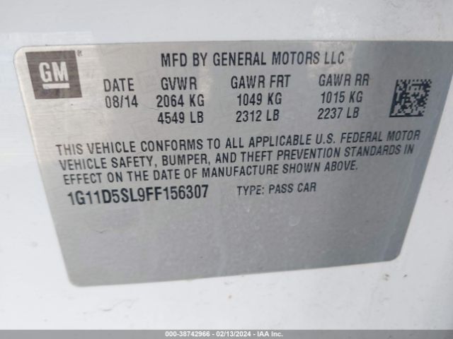 Photo 8 VIN: 1G11D5SL9FF156307 - CHEVROLET MALIBU 