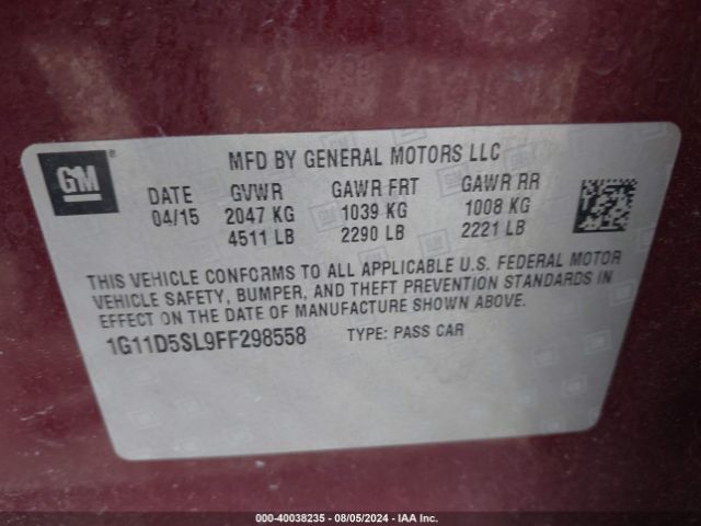 Photo 8 VIN: 1G11D5SL9FF298558 - CHEVROLET MALIBU 