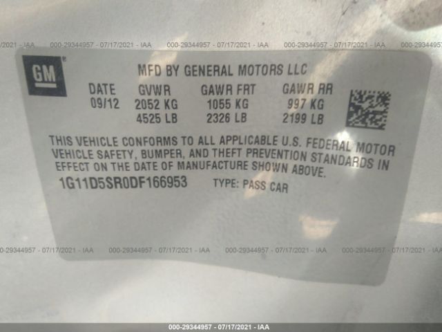 Photo 8 VIN: 1G11D5SR0DF166953 - CHEVROLET MALIBU 