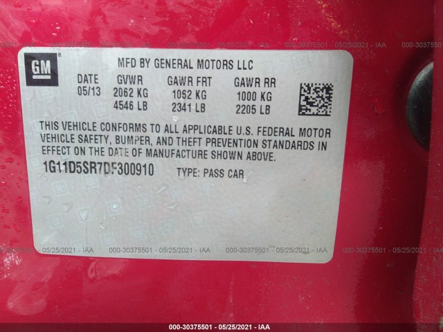 Photo 8 VIN: 1G11D5SR7DF300910 - CHEVROLET MALIBU 