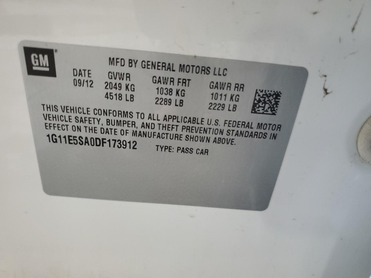 Photo 11 VIN: 1G11E5SA0DF173912 - CHEVROLET MALIBU 