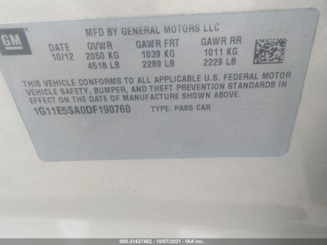 Photo 8 VIN: 1G11E5SA0DF190760 - CHEVROLET MALIBU 