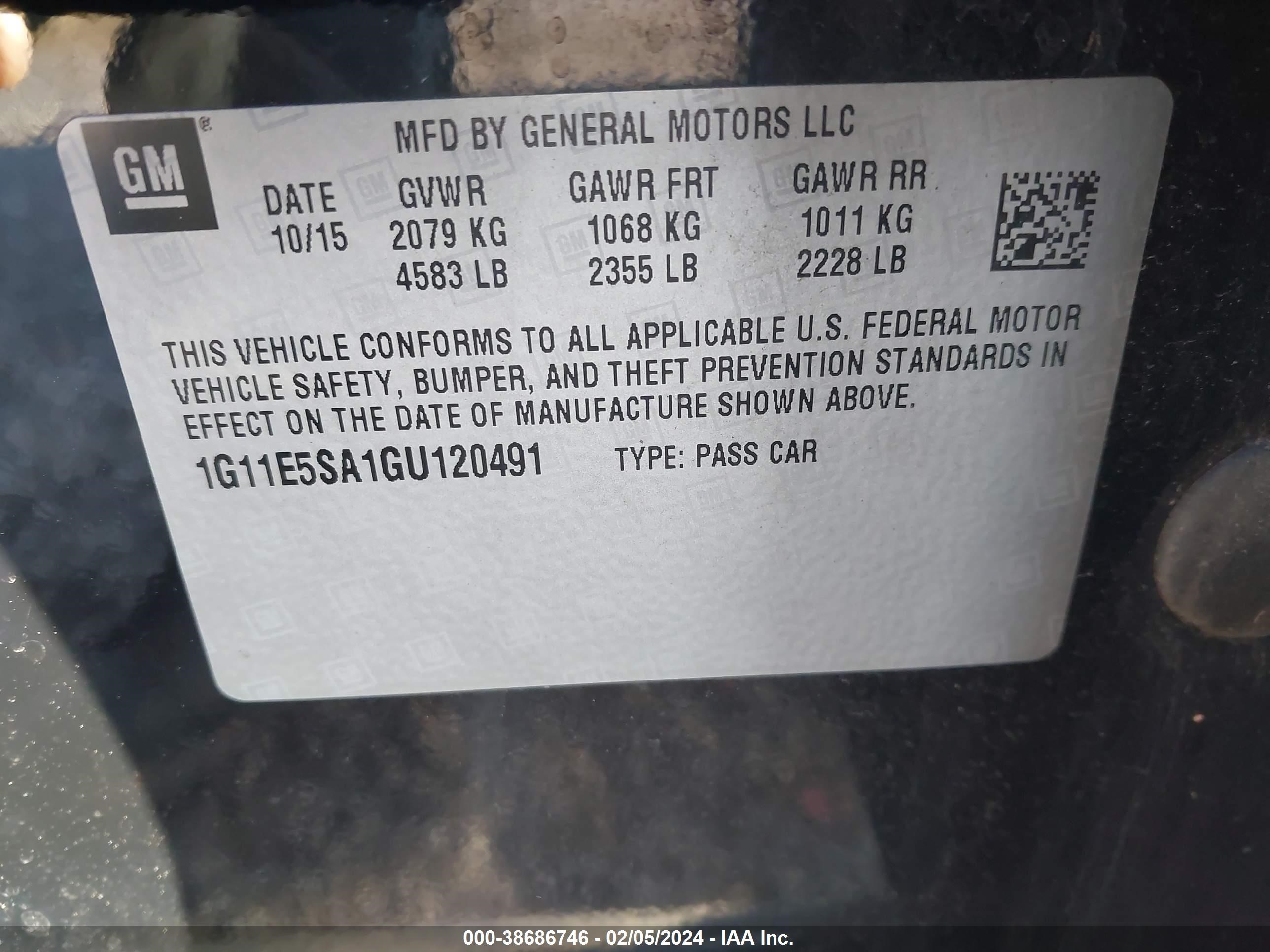 Photo 8 VIN: 1G11E5SA1GU120491 - CHEVROLET MALIBU 