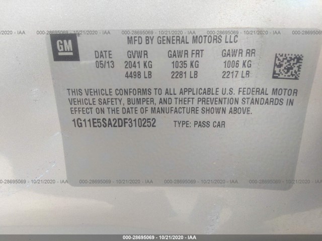 Photo 8 VIN: 1G11E5SA2DF310252 - CHEVROLET MALIBU 