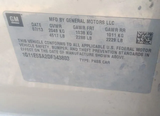 Photo 8 VIN: 1G11E5SA2DF343803 - CHEVROLET MALIBU 