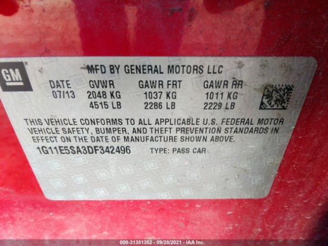 Photo 8 VIN: 1G11E5SA3DF342496 - CHEVROLET MALIBU 