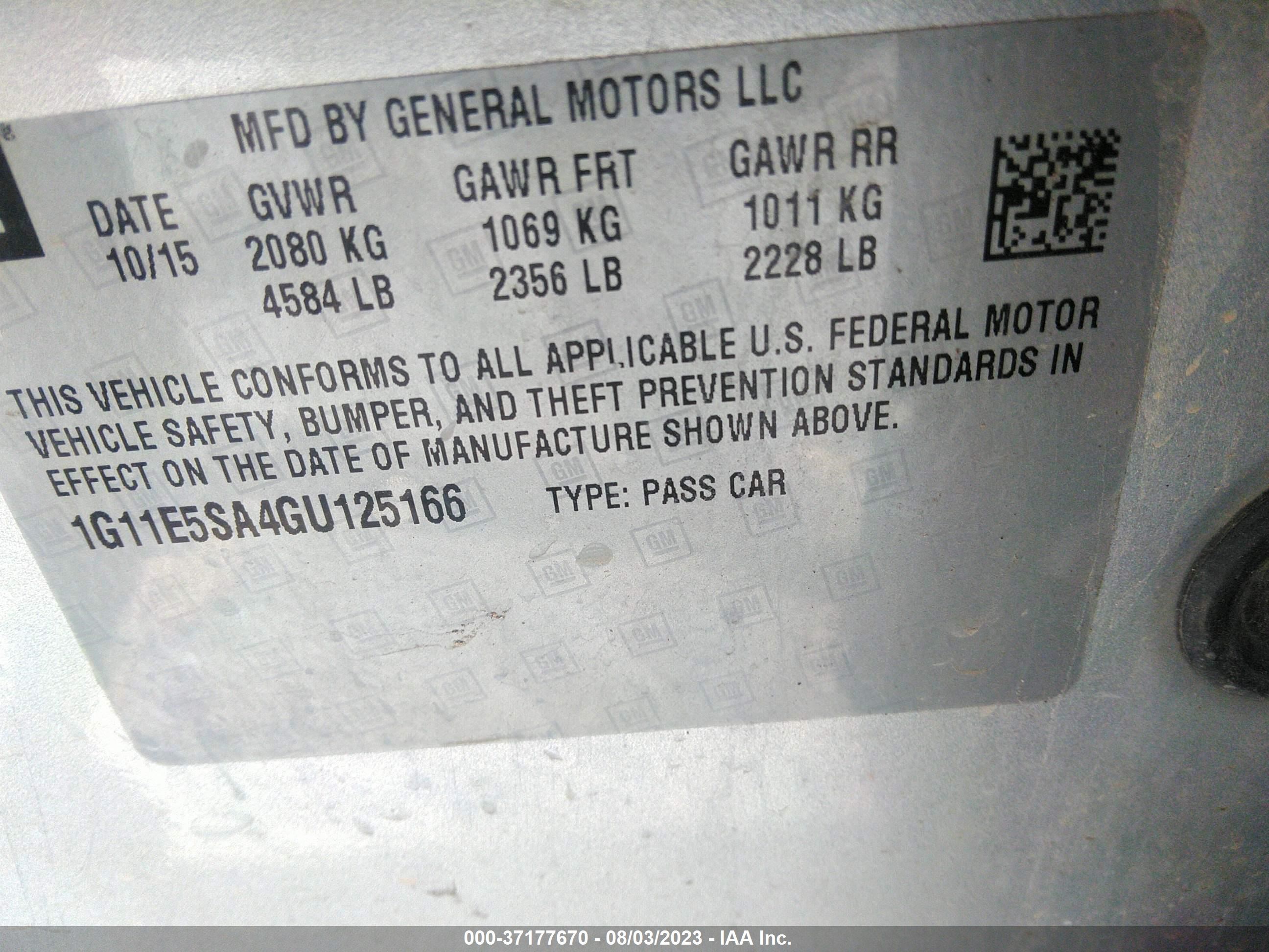 Photo 8 VIN: 1G11E5SA4GU125166 - CHEVROLET MALIBU 