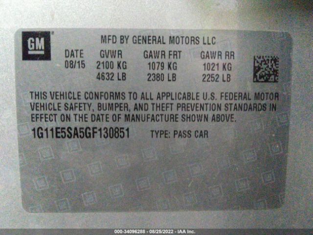 Photo 8 VIN: 1G11E5SA5GF130851 - CHEVROLET MALIBU LIMITED 