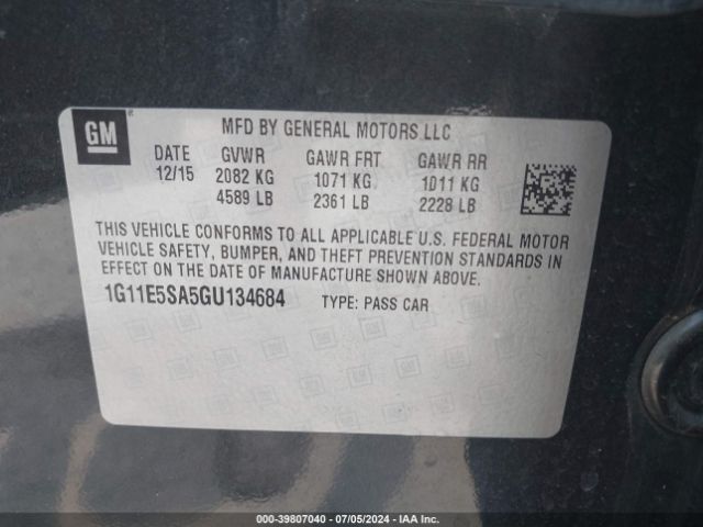 Photo 8 VIN: 1G11E5SA5GU134684 - CHEVROLET MALIBU LIMITED 