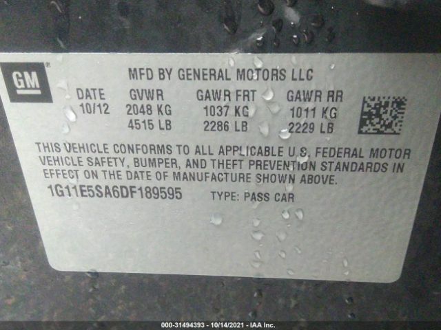 Photo 8 VIN: 1G11E5SA6DF189595 - CHEVROLET MALIBU 