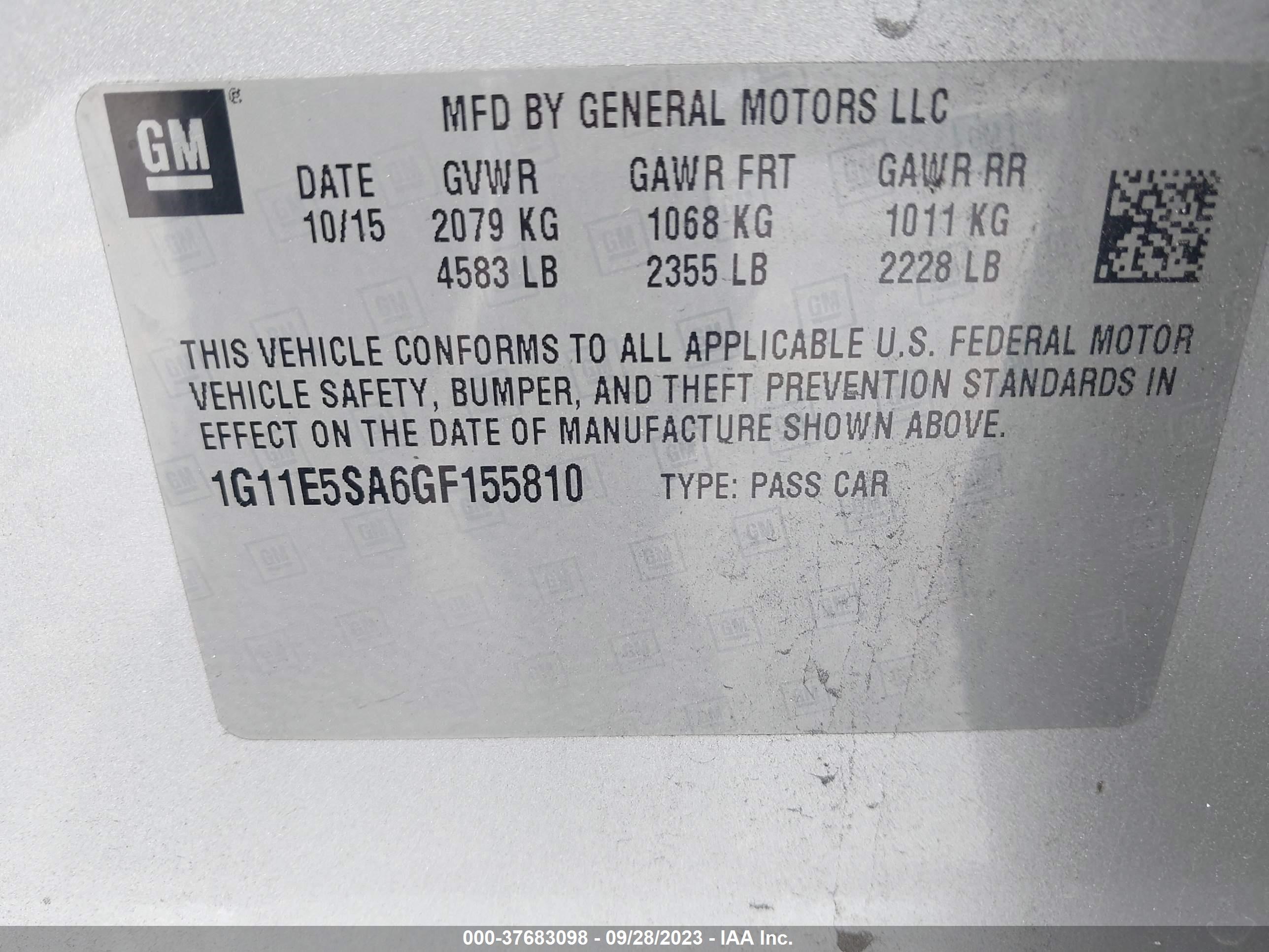 Photo 8 VIN: 1G11E5SA6GF155810 - CHEVROLET MALIBU 