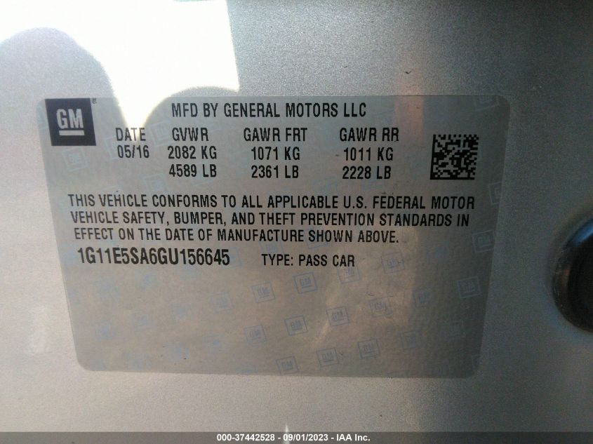 Photo 8 VIN: 1G11E5SA6GU156645 - CHEVROLET MALIBU 