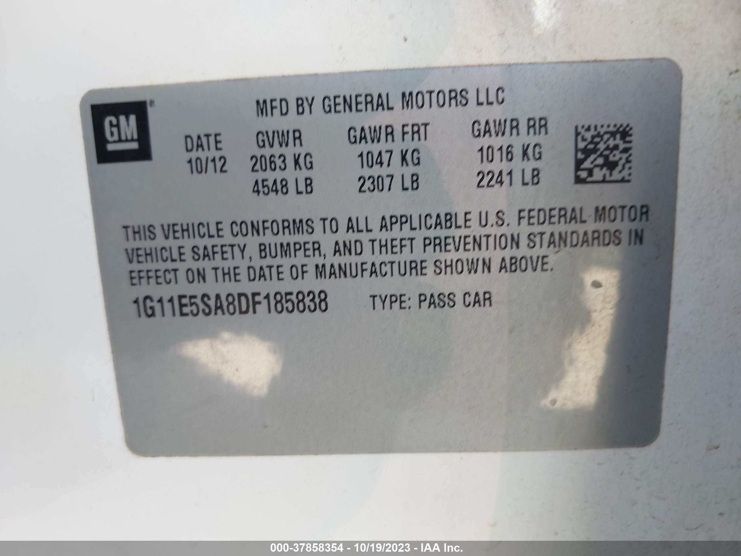 Photo 8 VIN: 1G11E5SA8DF185838 - CHEVROLET MALIBU 