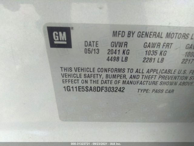 Photo 8 VIN: 1G11E5SA8DF303242 - CHEVROLET MALIBU 