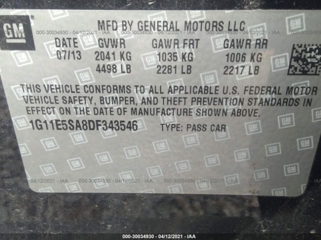 Photo 8 VIN: 1G11E5SA8DF343546 - CHEVROLET MALIBU 