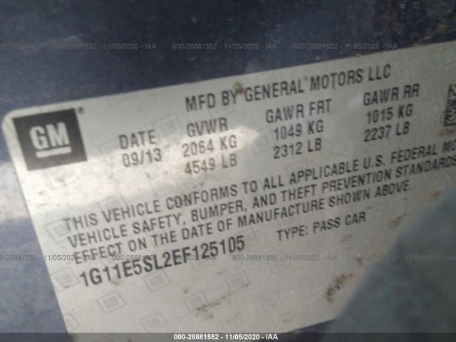 Photo 8 VIN: 1G11E5SL2EF125105 - CHEVROLET MALIBU 