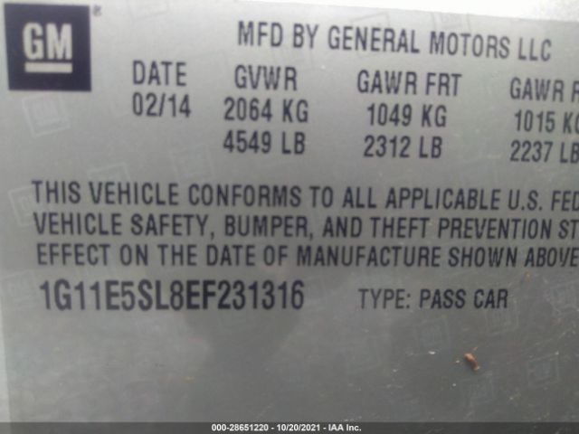 Photo 8 VIN: 1G11E5SL8EF231316 - CHEVROLET MALIBU 