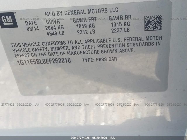 Photo 8 VIN: 1G11E5SL8EF260010 - CHEVROLET MALIBU 