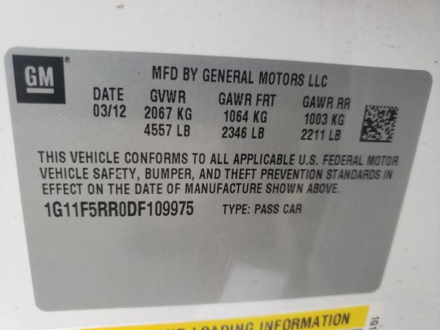 Photo 9 VIN: 1G11F5RR0DF109975 - CHEVROLET MALIBU 2LT 