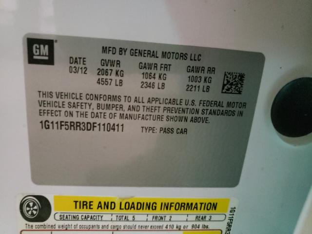 Photo 9 VIN: 1G11F5RR3DF110411 - CHEVROLET MALIBU 2LT 