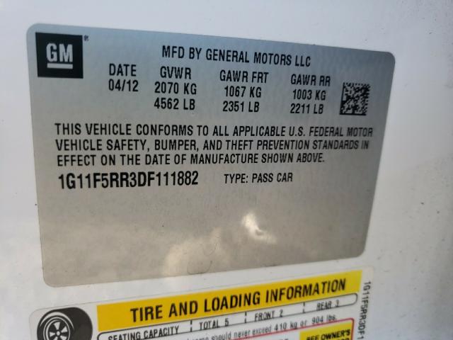 Photo 9 VIN: 1G11F5RR3DF111882 - CHEVROLET MALIBU 