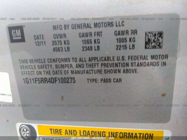 Photo 8 VIN: 1G11F5RR4DF100275 - CHEVROLET MALIBU 