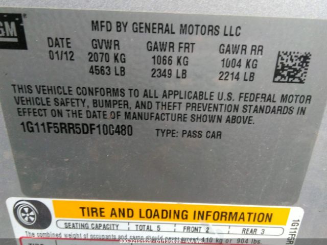 Photo 8 VIN: 1G11F5RR5DF100480 - CHEVROLET MALIBU 