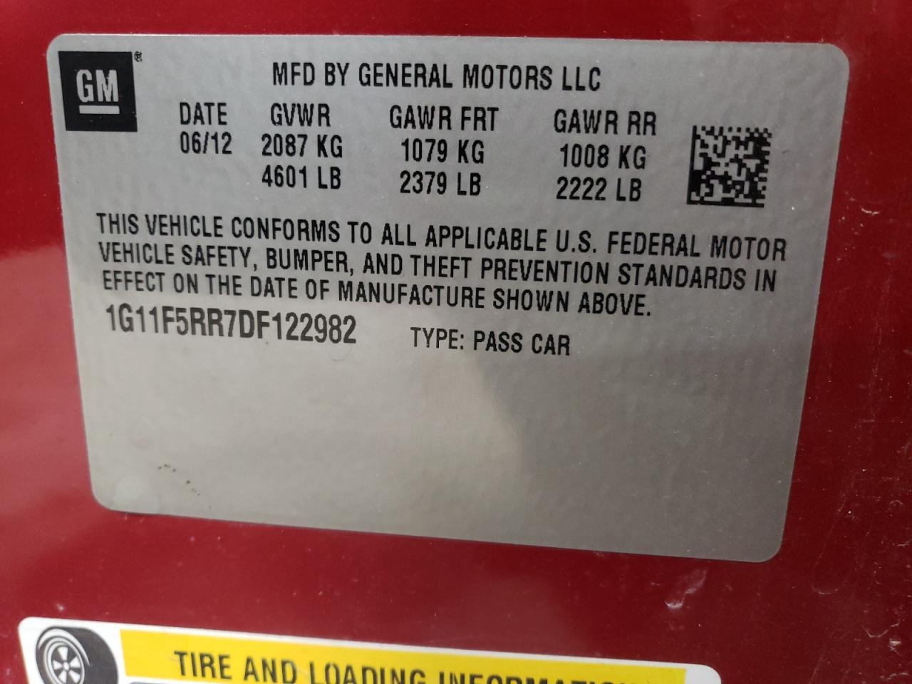 Photo 11 VIN: 1G11F5RR7DF122982 - CHEVROLET MALIBU 