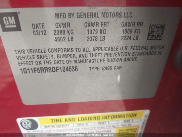 Photo 8 VIN: 1G11F5RR8DF104636 - CHEVROLET MALIBU 