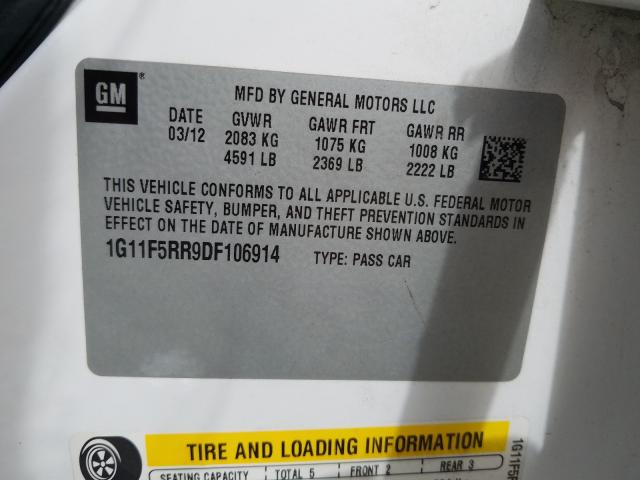 Photo 9 VIN: 1G11F5RR9DF106914 - CHEVROLET MALIBU 2LT 