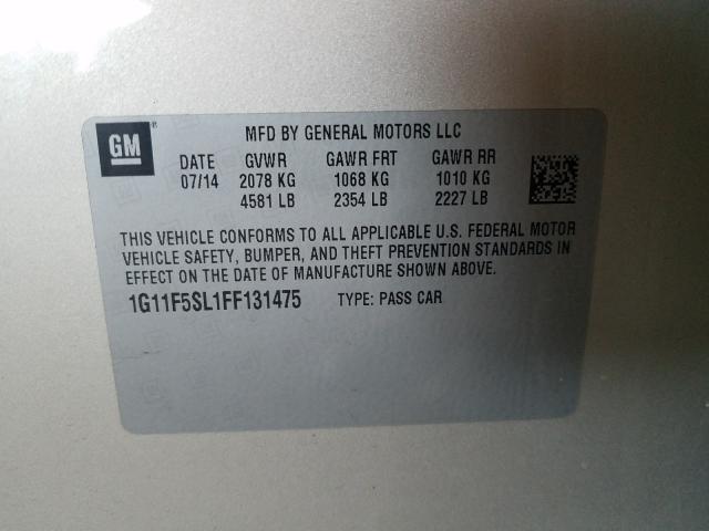 Photo 9 VIN: 1G11F5SL1FF131475 - CHEVROLET MALIBU LTZ 