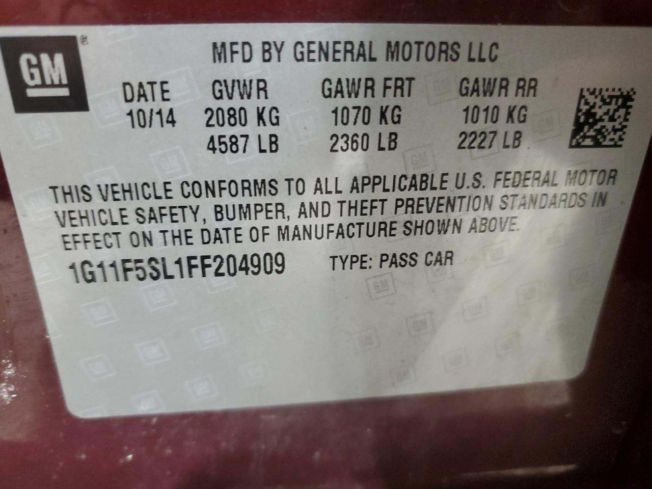 Photo 11 VIN: 1G11F5SL1FF204909 - CHEVROLET MALIBU 