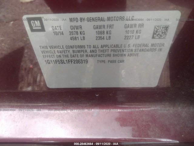 Photo 8 VIN: 1G11F5SL1FF206319 - CHEVROLET MALIBU 