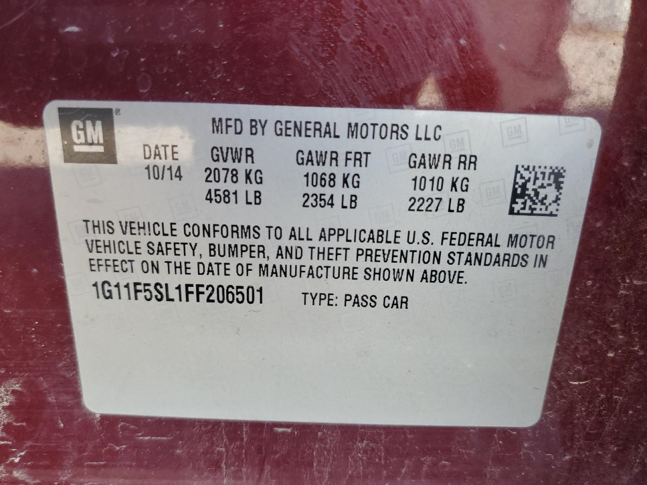 Photo 12 VIN: 1G11F5SL1FF206501 - CHEVROLET MALIBU 