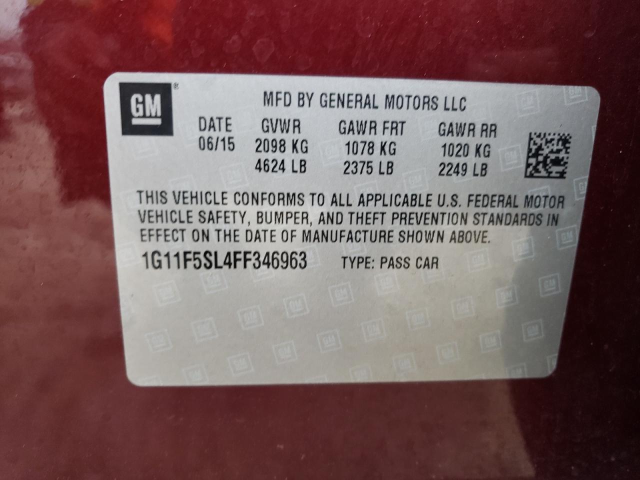 Photo 11 VIN: 1G11F5SL4FF346963 - CHEVROLET MALIBU 