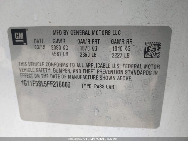 Photo 8 VIN: 1G11F5SL5FF278009 - CHEVROLET MALIBU 