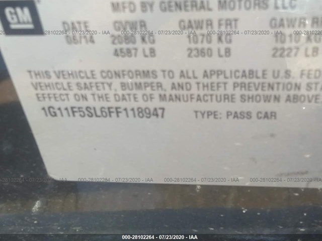 Photo 8 VIN: 1G11F5SL6FF118947 - CHEVROLET MALIBU 